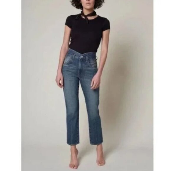 AMO Tulip High Rise Dark Wash Vintage Slim Straight Leg Jeans Sz 27 - Picture 1 of 13